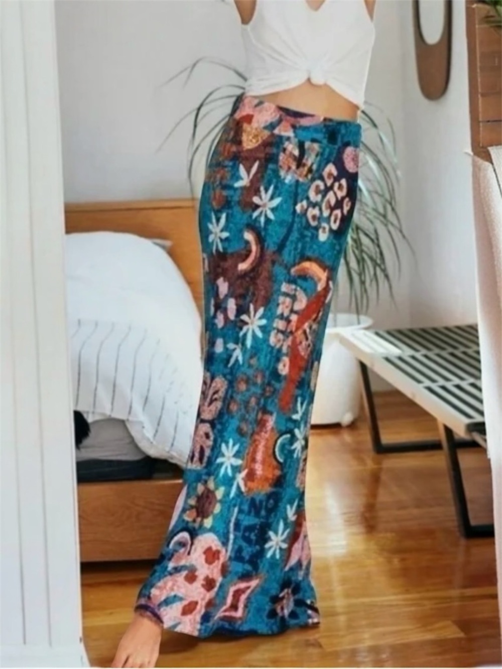 Farm Rio Anthropologie Gabriela Knit Maxi Skirt Tropical Boho Stretch small